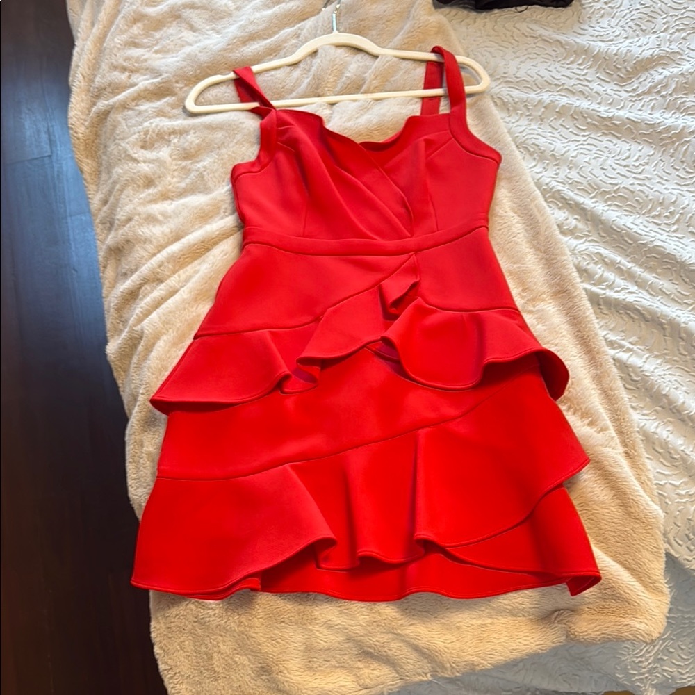 BCBGMaxAzria Cherry Red Tiered Ruffle Sundress Cocktail